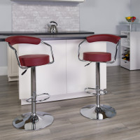 Flash Furniture Contemporary Burgundy Vinyl Adjustable Height Bar Stool with Arms and Chrome Base CH-TC3-1060-BURG-GG